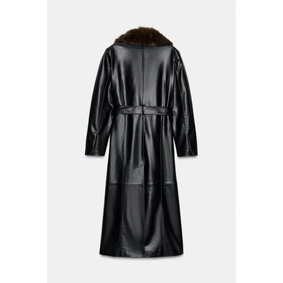 ZARA FAUX LEATHER COAT WITH DETACHABLE COLLAR - Picture 9 of 11